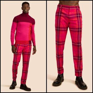 💕MR TURK💕 Clyde Slim Trouser ~ Planetary Plaid Aurora Pink Multi 31 NWT